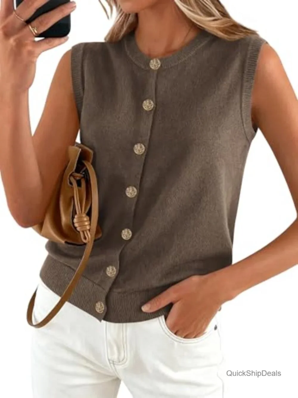 Sweater Vest Women Button Down Knit Sleeveless Cardigan Loose Fit Casual